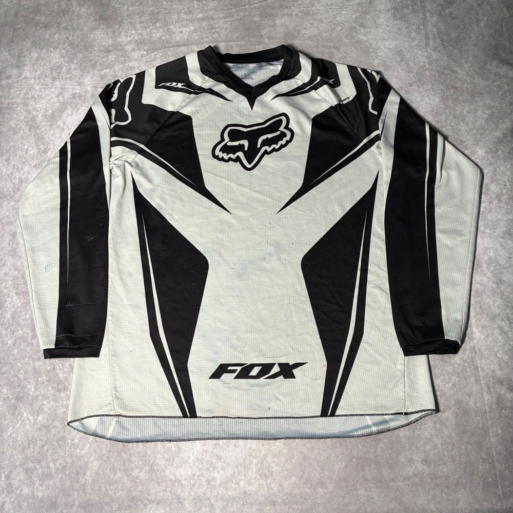 Y2K Fox Racing Motocross Jersey Mens XL Black White Long Sleeve Mesh Dirt Bike